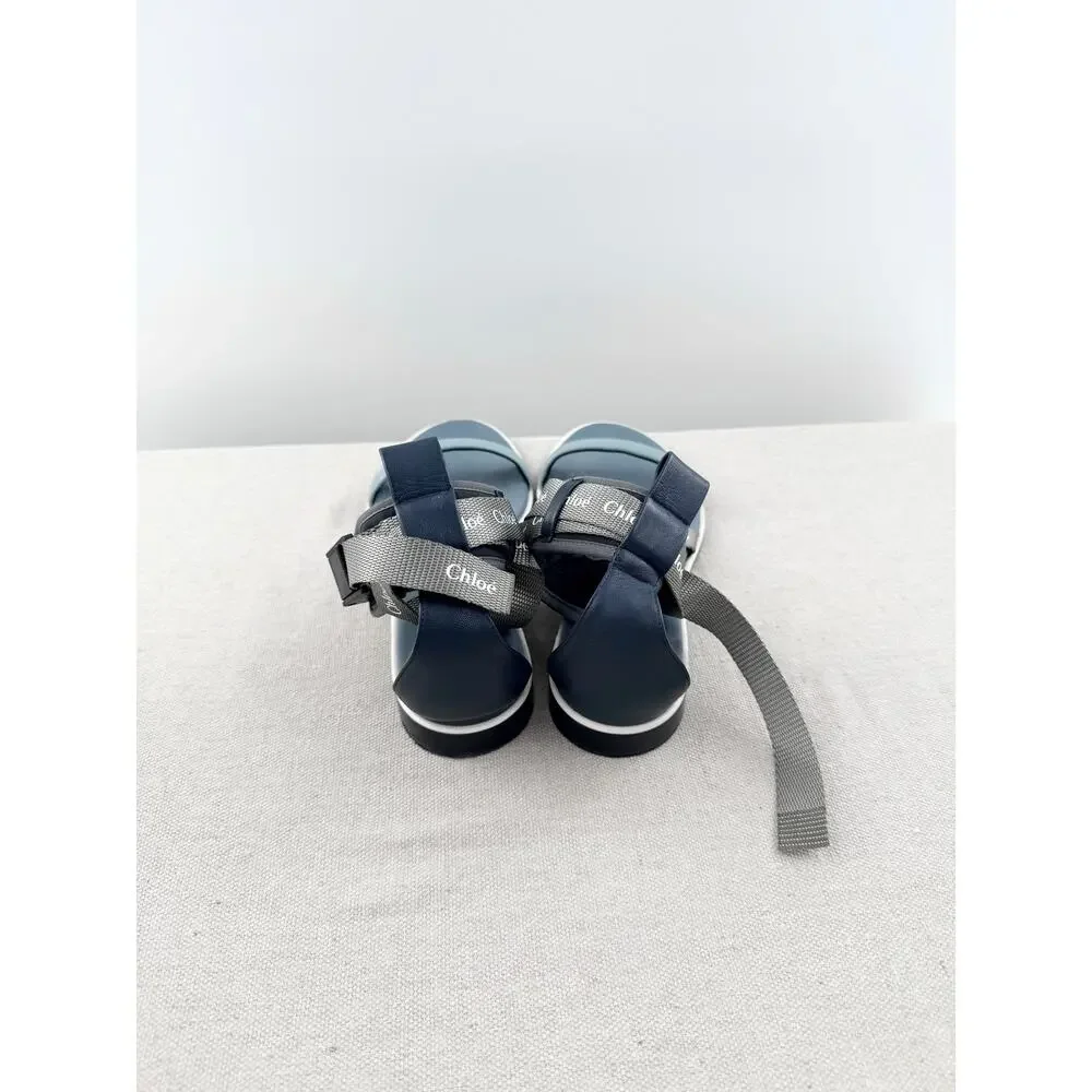 Chloé Sporty Logo Slip On Ankle Strap Flat Sandal Light Blue Women's EU 39 1/2